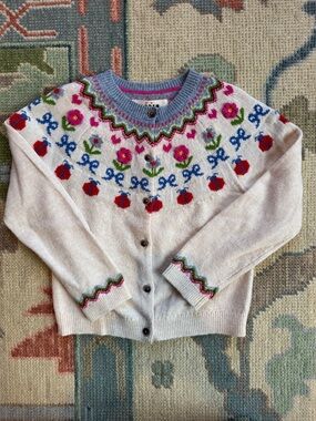 Floral Fair Isle Crewneck Cardigan Sweater - Cream